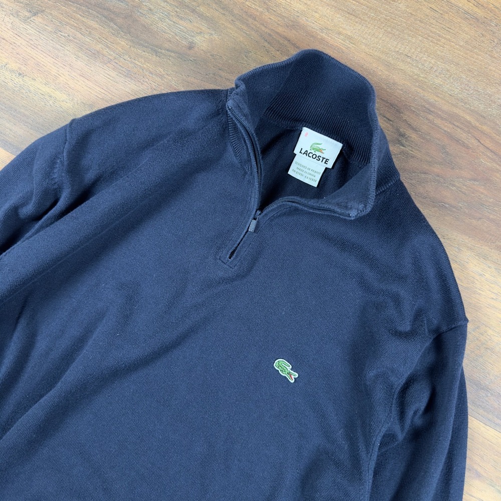 Lacoste Mens Navy Blue Quarter Zip Pullover Sweater Size 8 XXL Mock Neck Knit